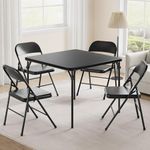 GAOMON Portable Folding Card Table and Chair Set of 3, Pu Upholstered Foldable Table, and All Metal Folding Chairs, Table and Chairs Suitable for Dining Room, Living Room, Office, Camping-Black