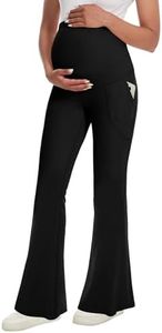 Fotociti Maternity Flare Leggings with Pockets, Women’s Soft Pregnancy Pants Over The Belly For Yoga Workout Active