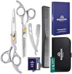 Equinox Professional Hair Scissors Set - Premium Barber Kit, Includes Hair Cutting Scissors, Thinning Shears, Straight Razor, Basic Comb, Cleaning Cloth, Oil & Sandpaper - Hair Salon & Barber Supplies