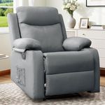 Korser Recliner Chair, Small Recliners for Small Spaces, Reclining Chair, Manual Recliner with Cup Holders and Side Pockets, Chairs for Living Room, Nursery, Lightgrey