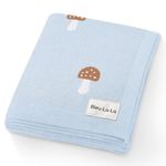 Bleu La La Knit Baby Swaddle Blanket - 100% Luxury Cotton Soft Cozy Receiving Swaddling Crib Stroller Blanket for Shower Gift Registry for Newborns, Infants, Toddlers (Mushroom - Blue)