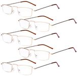 Eyekepper 5-Pack Straight Thin Stamped Metal Frame Half-Eye Style Reading Glasses Readers Gold +2.0