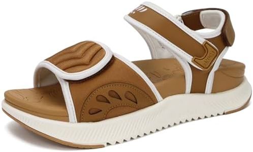 ONCAI Walking Sandals Women,Arch Support Hiking Sandals with Orthotic Outdoor Footbed for Plantar Fasciitis,Water Athletic Platform Sandalias Mujer with 3 Adjustable Strap Khaki/White Size 9.5