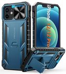 FNTCASE for iPhone 12 Phone Case: Rugged Military Grade Full Protection Shockproof Protective Case with Kickstand | TPU Matte Textured Heavy Duty Hard Bumper Phone Cover for iPhone 12/12 Pro Blue