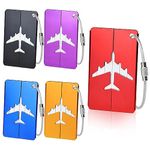 5 Pcs Luggage Tags, Aluminium Suitcase Tags with Steel Loop and Waterproof Name ID Card for Travel Bag, Checked Luggage, Suitcases, Laptop Bags, Backpacks (7.5 x 4.5 cm, 5 Colours)