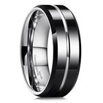 King Will CLASSIC Mens 8mm Black Mens Tungsten Ring Wedding Band Grooved Center Polished Wedding Band 14