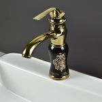 InArt Black Gold Glossy Finish Basin Pillar Cock Tap Faucet for Wash Basin, Hot & Cold Water Mixer, Single Handle, Waterfall Design, Table Mount/Deck Mount (Black Gold 1)