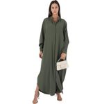 IDOPIP Muslim Dresses for Women Long Sleeve Islamic Ramadan Abaya Dubai Kaftan Robe Solid Party Holiday Loose Maxi Casual Full Cover Abayas Eid Modest Arabic Prayer Dress Clothes Green One Size