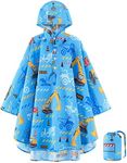 Lightweight Kids Raincoat Waterproof Rain Poncho for Boys Reusable Hooded Rain Jacket (CA/US, Age, 3 Years, 5 Years, Truck Blue)