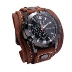 Fancyes Punk Retro Wrist Watch, Wide PU Leather Belt Strap Cuff Round Dial Roman Numerals Wristwatch, Men Watch Bracelet, Quartz Watches, Brown