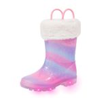 FUNCOO PLUS Kids Winter Rain Boots, Toddler Warm Fleece Snow Boots, Children Waterproof Mud Boots for Boys Girls Pink&purple Size 11