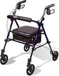 Carex Step 'N Rest Aluminum Rollator Walker With Seat - Rolling Walker For Seniors With Back Support, 6 Inch Wheels, 250lbs Support, Lightweight, Blue, 1 Count (Pack of 1)