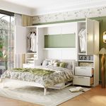 Queen Size Murphy Bed Wall Bed with Integrated Side Closet, Two Large Storage Drawers, and Shelves | Space Saving Cabinet Design for Bedroom, Guest Room, or Office (White)