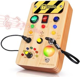 TINTECUSA Busy Board Montessori Toys for Toddler, Wooden Sensory Board Switch Toy with Color-Changing LED Light Up Travel Toys Educational Plane Travel Activity for 1-6 Year Old Girls & Boys Gifts