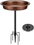 VIVOHOME Oval Polyresin Bird Bath Bowl with Solar Fountain, 29 Inch Height Outdoor Freestanding Birdfeeder with Metal Stake, Capacity 1.3 Gallons, 5-Pronged Base, Bronze