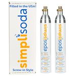 Simpli Soda 60L CO2 Canister Cylinders - Compatible BLUE Screw-In Only, Ninja Thirsti, Philips, and More - Threaded Style Soda Streaming Machine CO2 Tanks Gas Refill, | 14.5 oz, Set of 2