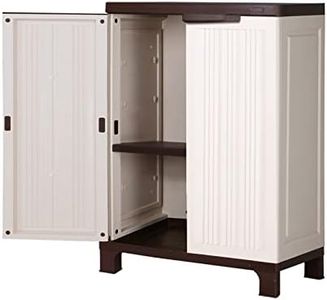 LI LIVSIP Outdoor Storage Shed - Plastic Vertical Double-Layer Storage Cabinet with Adjustable Shelf Lockable Doors, for Store Garden Tools Accessories, 92CM Height, Strip Beige