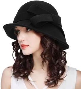 KorhLeoh Sombrero de Pescador para Mujer, Estilo años 20, Estilo Cloche, Sombrero de Iglesia con Lazo