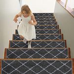 BEQHAUSE Stair Treads for Wooden Steps Non Slip Machine Washable Stair Runner Soft Polyester Stair Rugs 28inX9in for Elders,Kids and Dogs with Self-Adhesive Backing 15pcs, Dark Grey