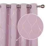 Deconovo Blackout Curtains, Ring Top Curtains, Home Decoration Thermal Insulated Curtains, Gold Wave Foil Printed Curtains for Girls Bedroom, 52 x 63 Inch (Width x Length), Baby Pink, One Pair