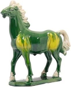 Ceramic Horse Sculpture -9 inch Hand Made Tang Tri-Color China Cultural Art Piece for Home, Office Decor (Green)