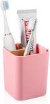 Bamboo Toothbrush Holder for Bathrooms, 3 Slots Toothbrush and Toothpaste Holder Bathroom Counter Organizer for Electric Toothbrushes, Floss, Razors - Pink