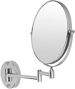 Asttonus® Mirror Wall-Mounted (Silver,8 Inch) Adjustable Magnifying Mirror for Makeup & Shaving 360° Swivel, Dual-Sided Bathroom Zoomable 5X Magnification Foldable for Daily Grooming Extendable Arm