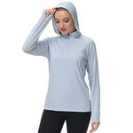 Bassdash Women’s UPF 50+ Performance Hoodie Long Sleeve Half Zip T-Shirt UV Protection Fishing Hiking Shirt Light Steel Blue