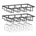 Wine Glass Rack - 4 Row Under Cabinet Stemware Wine Glass Holder - Glasses Storage Hanger for Bar Kitchen, Metal Organizer for Brandy, Margarita, Martini Glasses & More - 2 Pack, Black