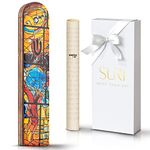 SURI Olive Wood Painted Mezuzah Case, Yellow Self Stick Mezuzah with Scroll for Door, Jewish Mezuza Cover for Indoor and Outdoor… (Yellow)