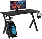 Ekkio 100cm RGB Gaming Desk with LED Lights, Carbon Fibre Texture, Anti-Slip Foot Pad, Ergonomic Design for Home Office Workstation - Gamer & Study Table for Kids, Men, and Women - Black