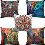 AEROHAVEN Decorative Hand Made Digitally Printed Abstract 5 Piece Cotton Cushion Cover - 16" X 16", Multicolour, 175 TC