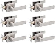 Probrico 6 Pack Contemporary Privacy Door Knobs in Brushed Nickel, Keyless Square Door Lever for Bedroom Interior Satin Nickel Door Handle Lock No Key