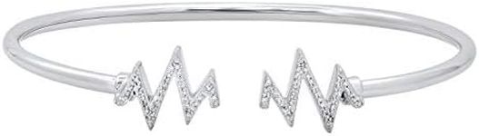 Dazzlingrock Collection 0.16 Carat (ctw) Round White Diamond Ladies Heart Beat Bangle Bracelet 1/4 CT, Sterling Silver