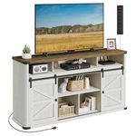 VASAGLE TV Stand for TVs up to 65 Inches, Farmhouse Entertainment Center with Sliding Barn Doors, TV Console Table for Living Room, Rustic White and Honey Brown ULTV322W73