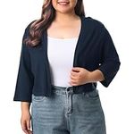 HOdo Women's Plus Size Cardigan Sweater Shrug 3/4 Sleeve Lightweight Open Front Knit 1X-5X, Navy, 3X