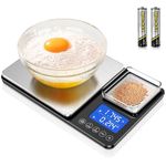 Dual Platform Kitchen Scales with High Precision: 15kg/33lb Capacity at 1g & 500g Capacity at 0.01g, Professional Food Scales for Baking Sourdough Bread and Cooking, 7 Units, Tare, Accumulation,Silver