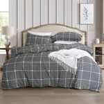 PHF Ultra Soft Plaid Pattern Duvet Cover Double Size, Durable & Breathable Comforter Cover Set - All Season Comfort Grey Quilt Bedding Cover with 2 Pillowcases, Charcoal Grey