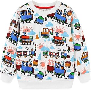 Bumeex Kids Toddler Boy Sweatshirt Hoodie Clothes Fall Winter Crewneck Long Sleeve Shirt Top Sweater Clothing Outfit White Train Boden 5t