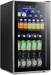 Antarctic Star Beverage Refrigerator Cooler - 120 Can Mini Fridge Glass Door for Soda Beer or Wine Small Drink Dispenser Clear Front for Home, Office or Bar,3.2cu.ft.（Black）