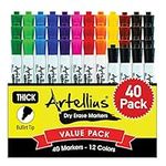 40 Pack of Dry Erase Markers (12 ASSORTED COLORS W/ 7 EXTRA BLACK) - Thick Barrel Design - Perfect Pens For Writing on Whiteboards, Dry-Erase Boards, Mirrors, Windows, & All White Board Surfaces