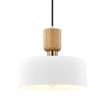 TeHenoo Modern Pendant Lighting,12 inch,Natural Wood and Brass Accent,Adjustable Cord Pendant Light Fixture for Kitchen Island, Dining Room, Matte White