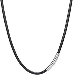 HAIAISO Leather Necklace for Men 2mm/3mm Black Faux Leather Necklace Cord for Pendant with Stainless Steel Clasp, Waterproof 16-28 Inch Tensile Leather Chain-2MM-18