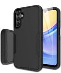 Dahkoiz for Samsung Galaxy A15-5G Phone Case, and Screen Protector, Dust-Proof Port Cover, Full Body Non-Slip Rubber Covered, Wear-Resistant & Drop-Proof, Support Magnetic Car Mount, Black/Black