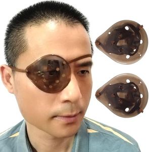 FSJLT 2pcs Clear Eye Shield After Cataract Surgery,Tawny Eye Patch Medical Plastic Guard for Sleeping,Adjusatable Elastic Strap,Reduce Postoperative Sensitivity to Light (Brown Strap)