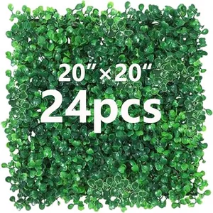 GarveeLife 20"x20" Artificial Boxwood Panels, 24Pcs Boxwood Panels 4 Layers Greenery Wall 1.4" with 100 Zip Ties, Artificial Grass Backdrop for Outdoor, Indoor, Garden, Backyard and Décor