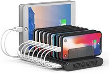 Alxum 60W 10-Port Charging Station, Phone Charging Station for Multiple Devices with Adjustable Dividers for Phones, Tablets, and Other Electronics