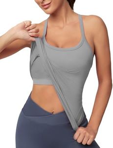 MathCat Workout Tank Tops for Women with Built in Bra, Sleeveless Gym Tops Seamless Racerback Athletic Yoga Shirts Light Grey