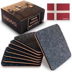 Barvivo Classic Felt Coasters for Drinks - Set of 8 Cork Coasters with Felt Side for Indoor and Outdoor Tabletop Protection, Anti Slip, Absorbent, Suitable for Drinks & All Table Types - Black Design