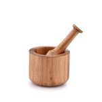 Samhita Acacia Wood Mortar and Pestle for Garlic Pepper Herb Crusher Kitchen Utensils, Housewarming Gift Mortar size(Cm): 10.16cm x 7.62cm Pestel Size (CM): 13.97cm